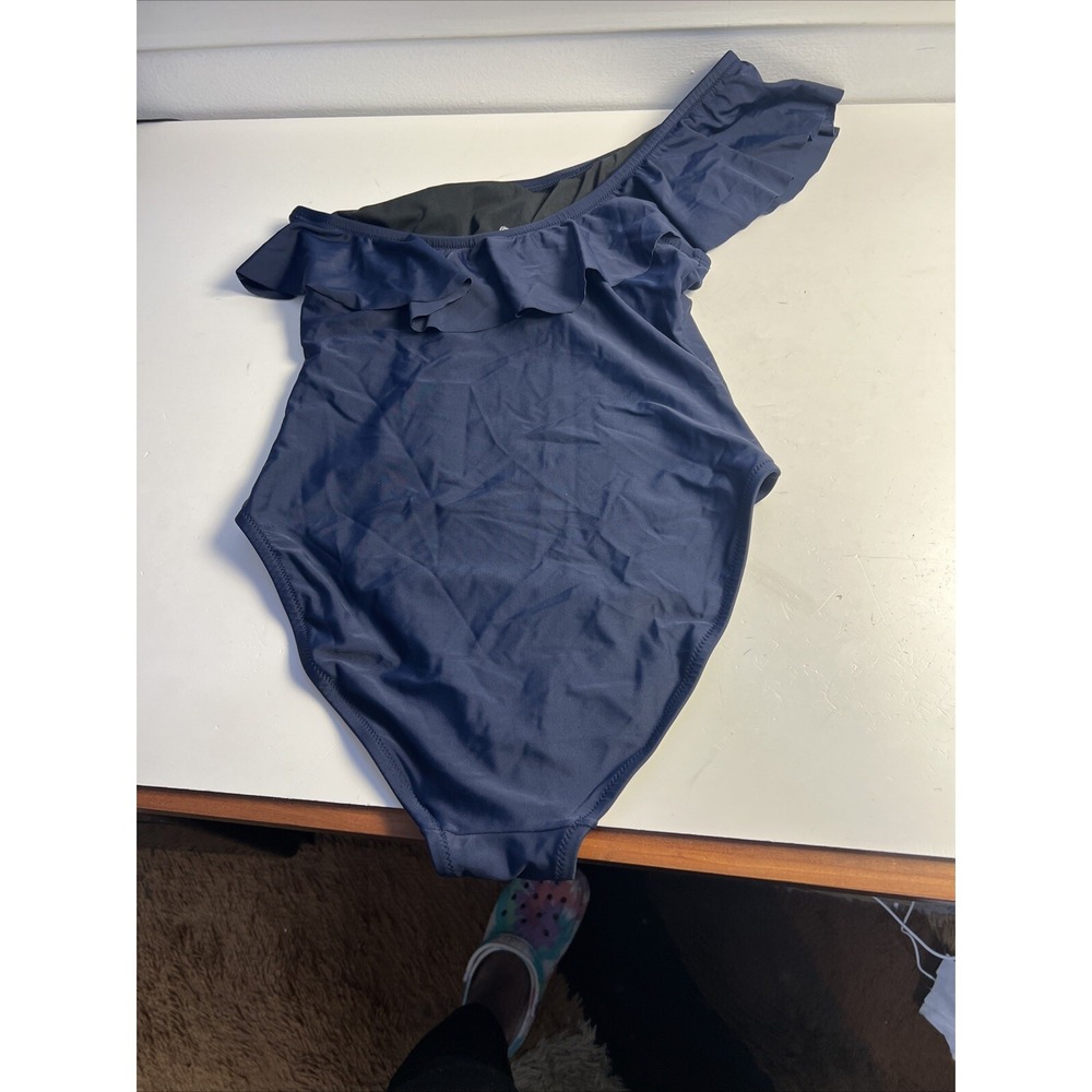 J. Crew Navy Blue One Shoulder Ruffle One Piece Swim Swimsuit Size M - Picture 9 of 9